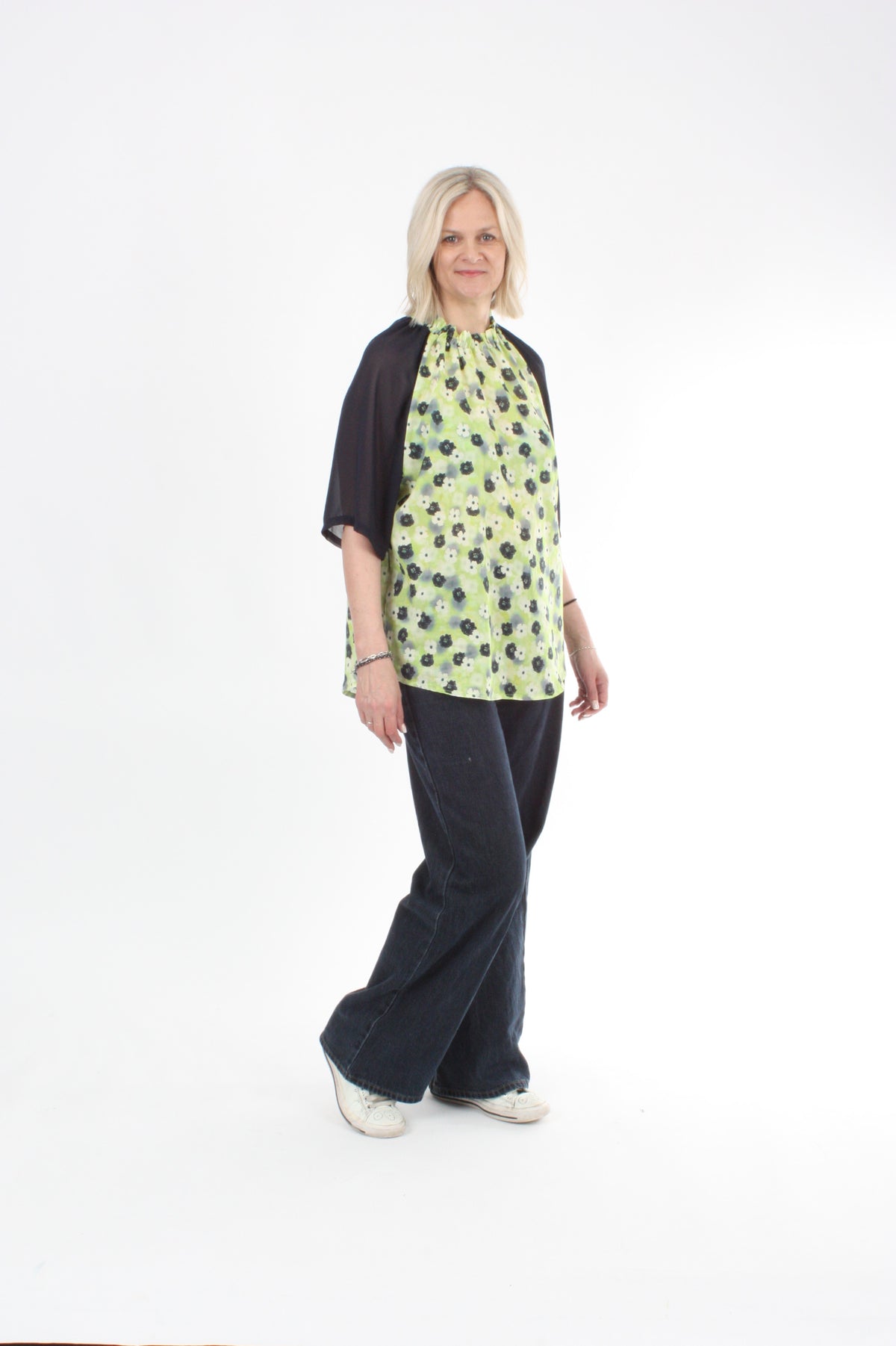 Emma Top - Navy lime floral