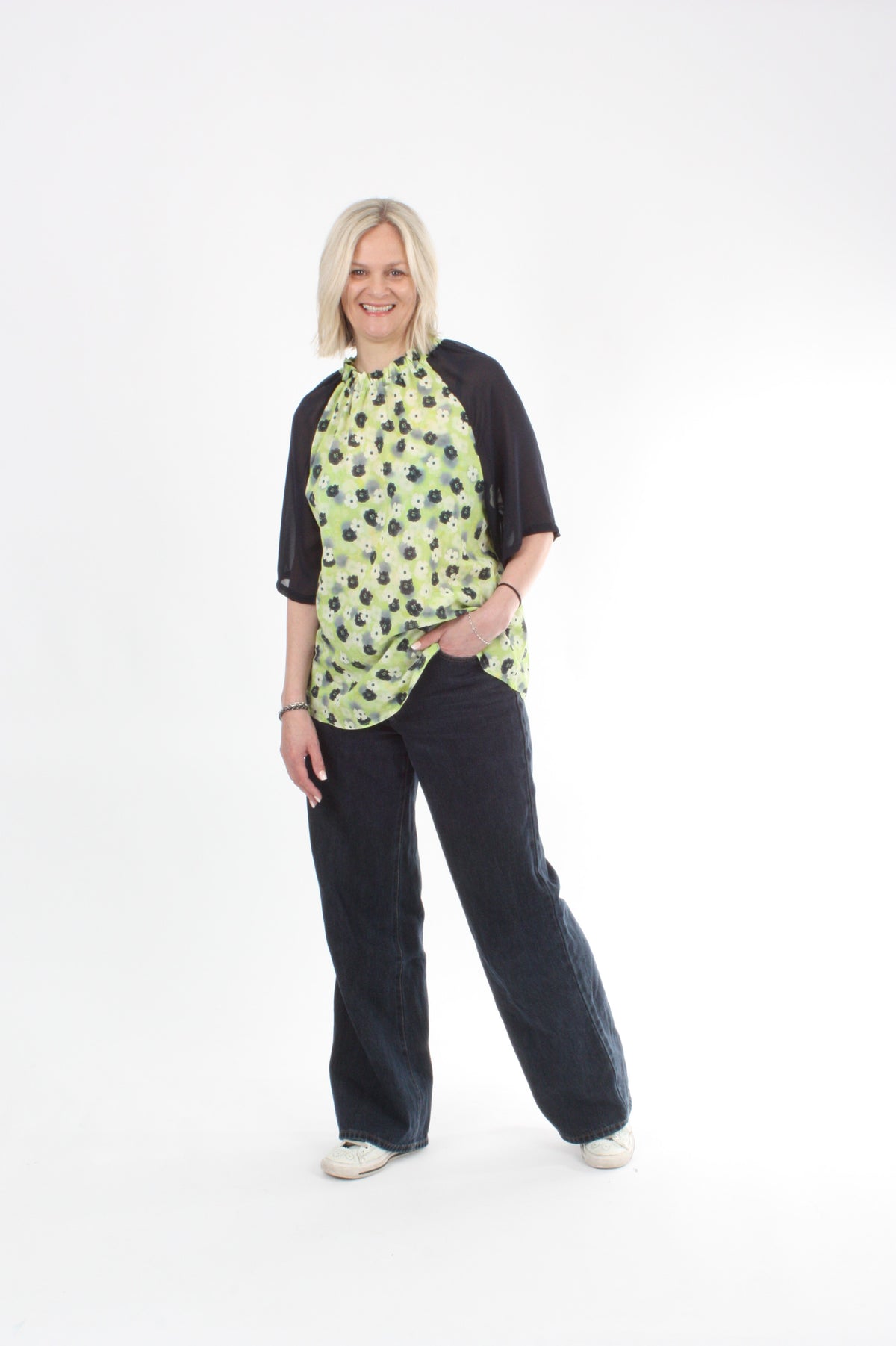 Emma Top - Navy lime floral