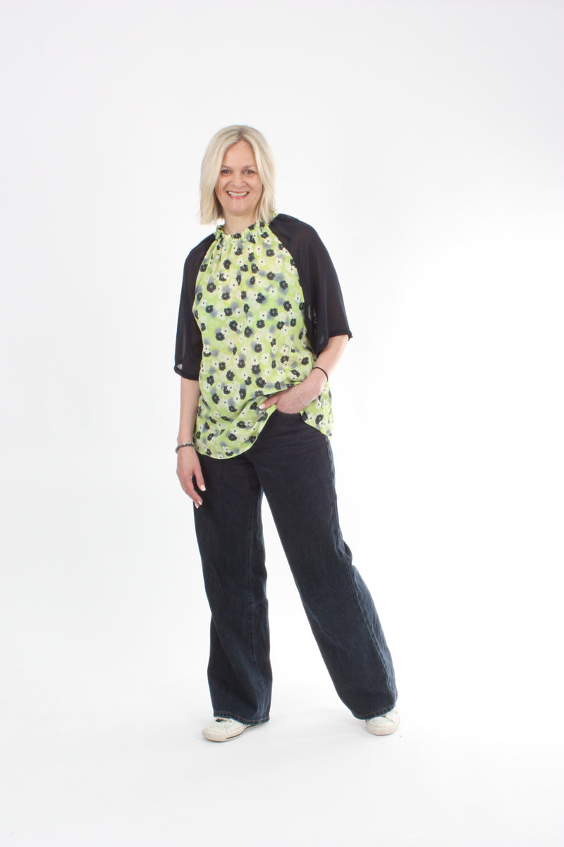 Emma Top - Navy lime floral