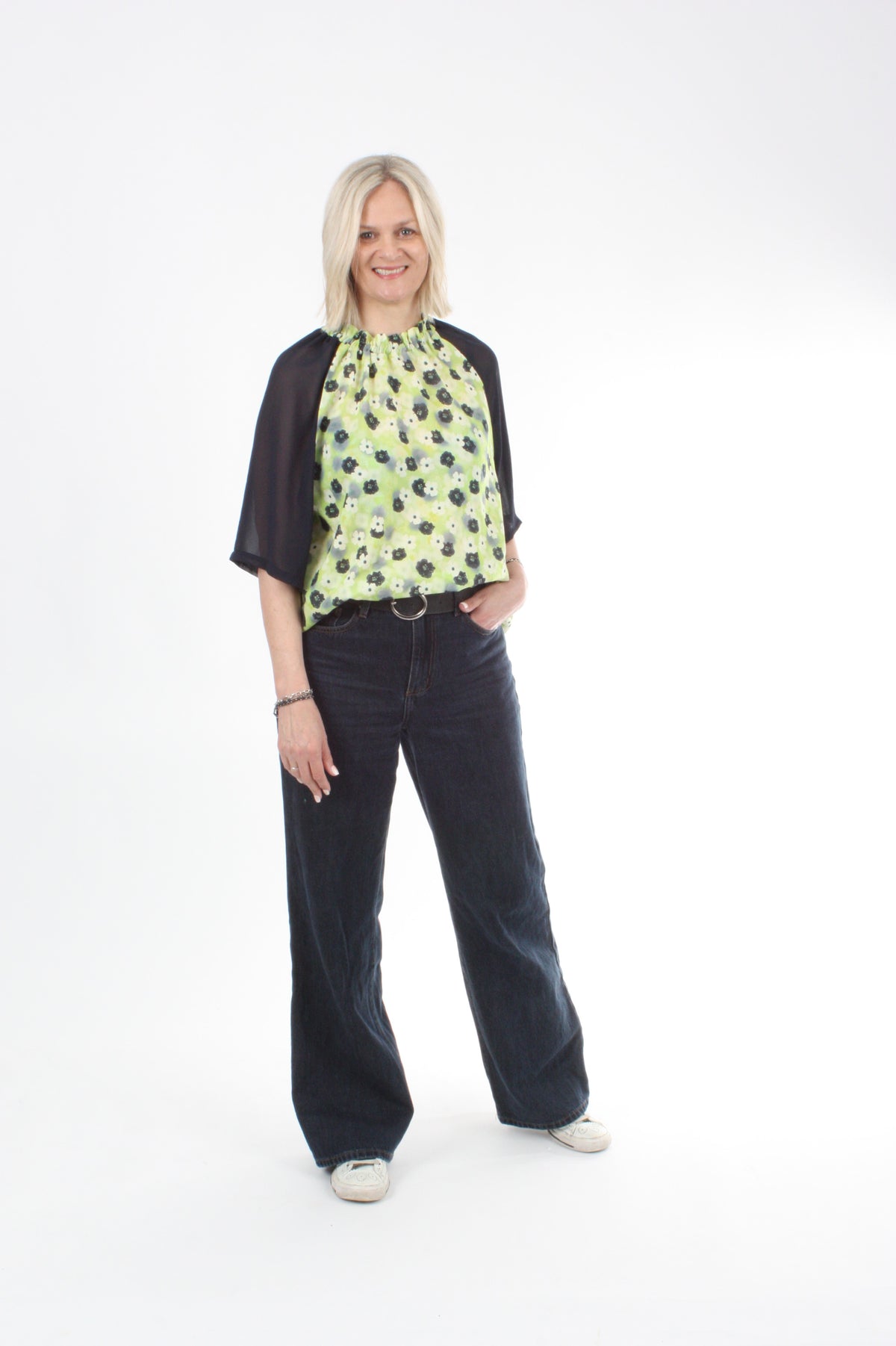 Emma Top - Navy lime floral