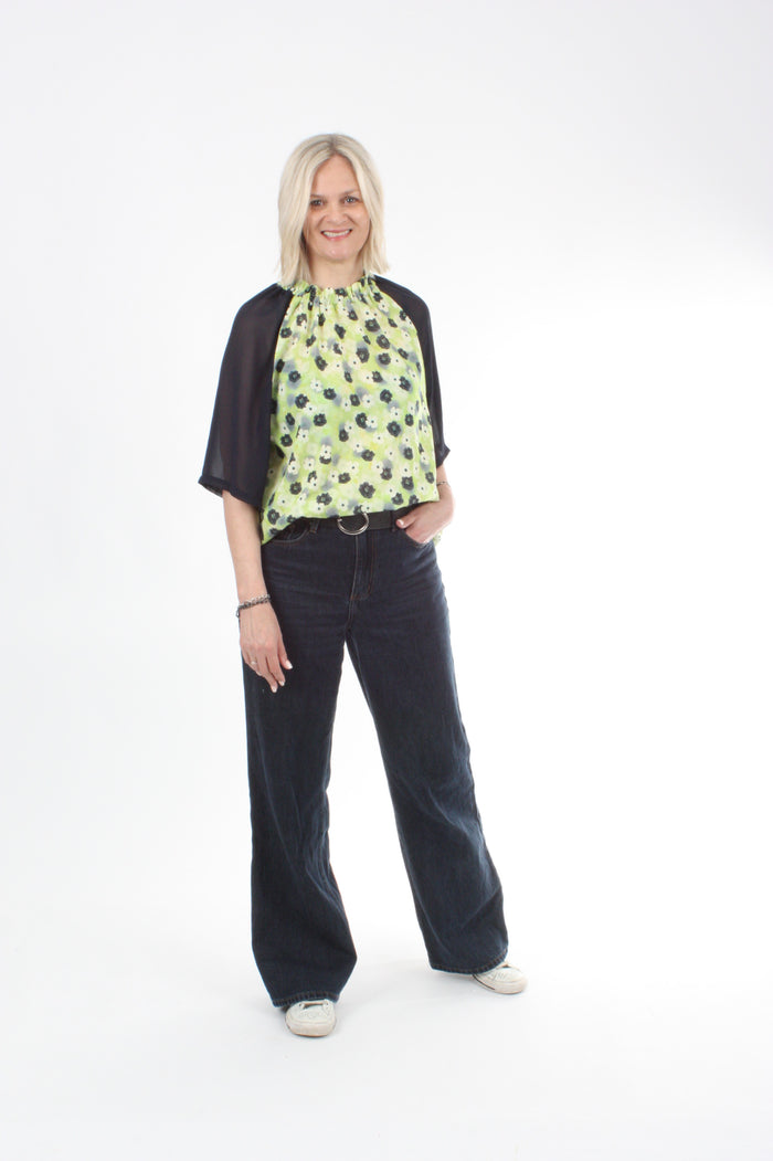Emma Top - Navy lime floral