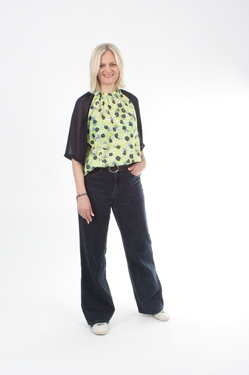 Emma Top - Navy lime floral