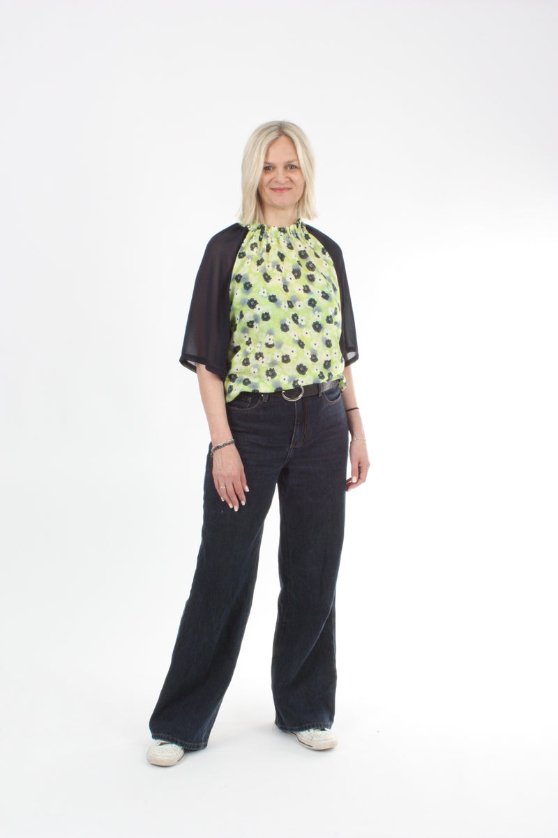 Emma Top - Navy lime floral