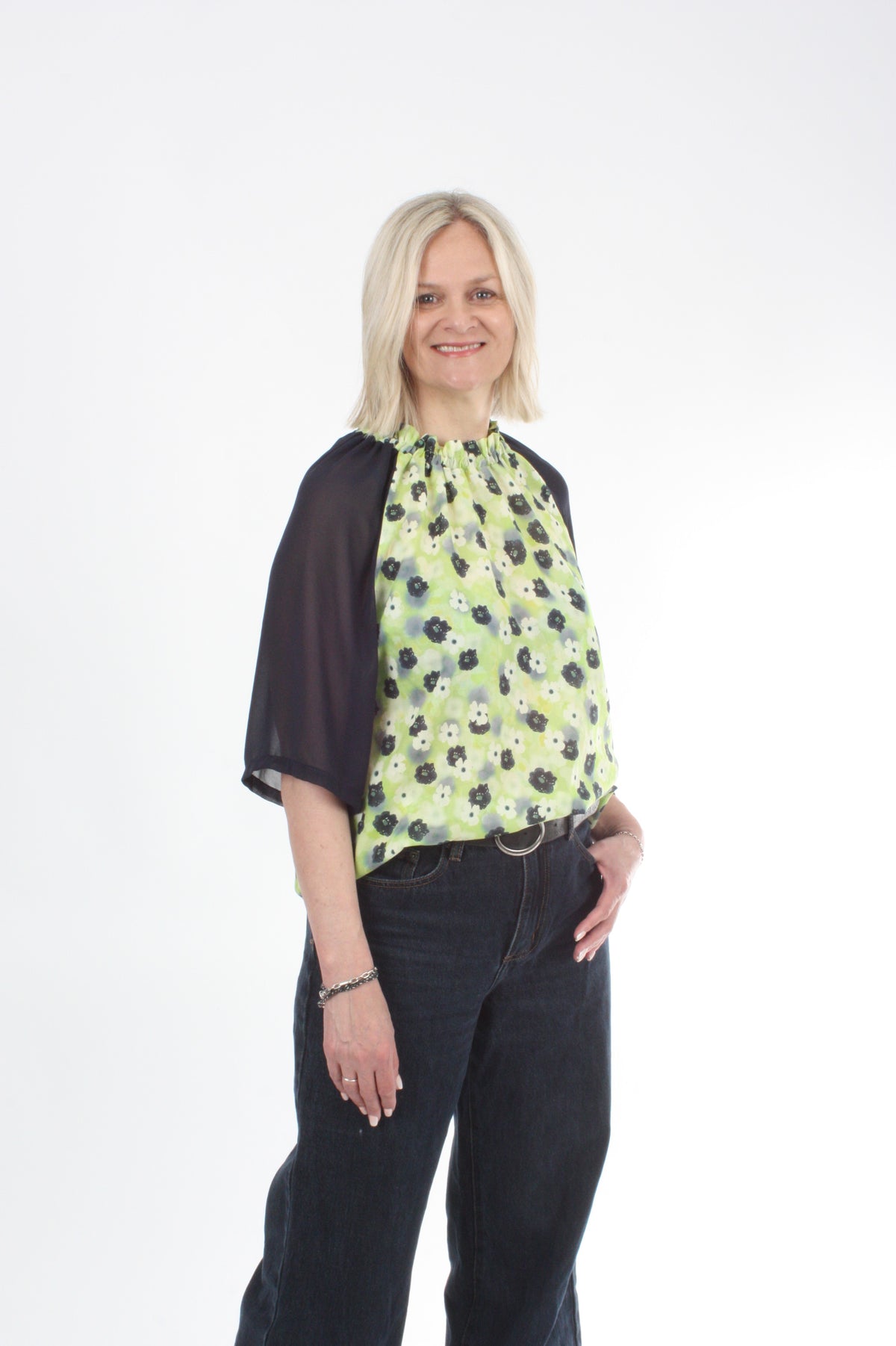 Emma Top - Navy lime floral