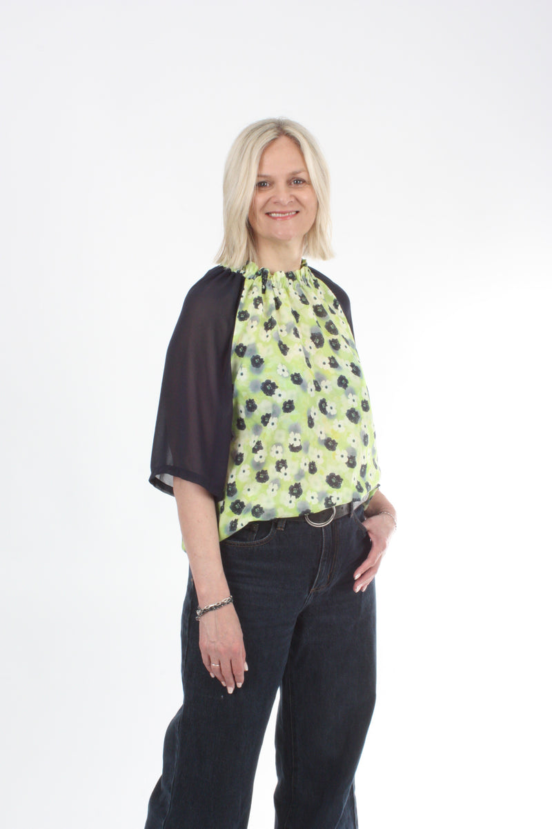 Emma Top - Navy lime floral