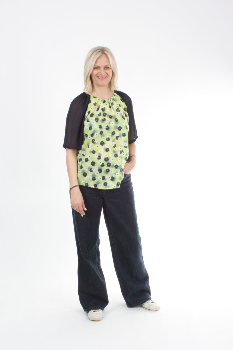 Elle Top - Navy lime floral
