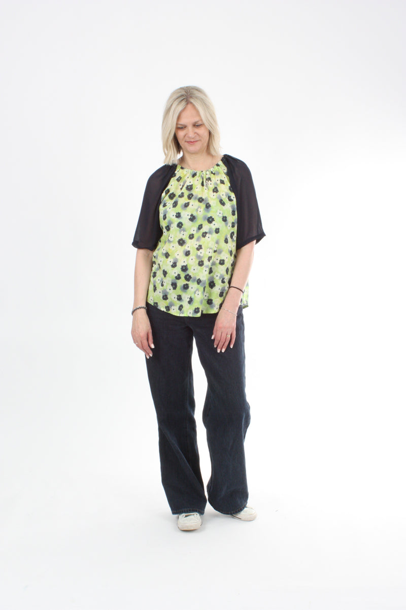 Elle Top - Navy lime floral