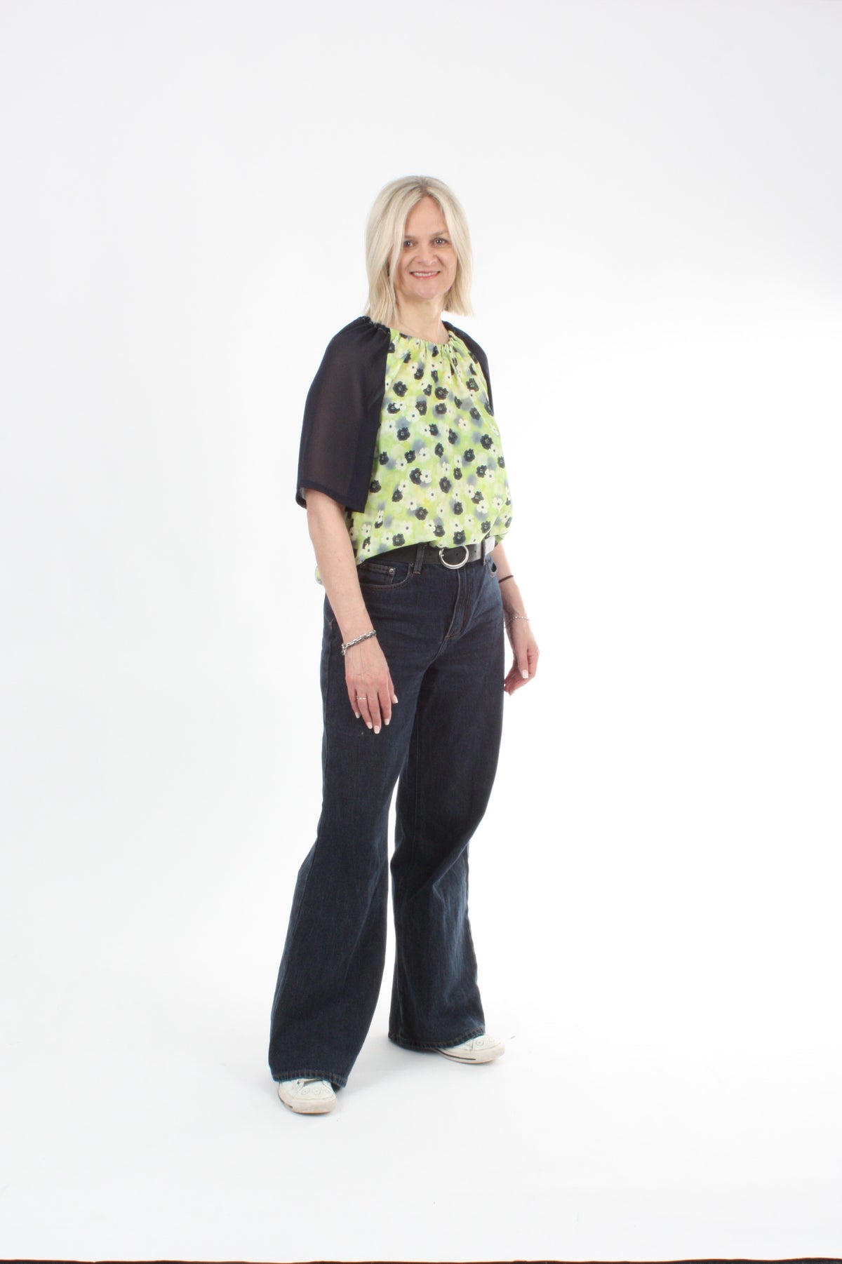 Elle Top - Navy lime floral