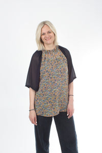 Emma Top - Floral Chiffon - Navy Sleeve