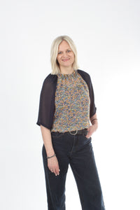 Emma Top - Floral Chiffon - Navy Sleeve