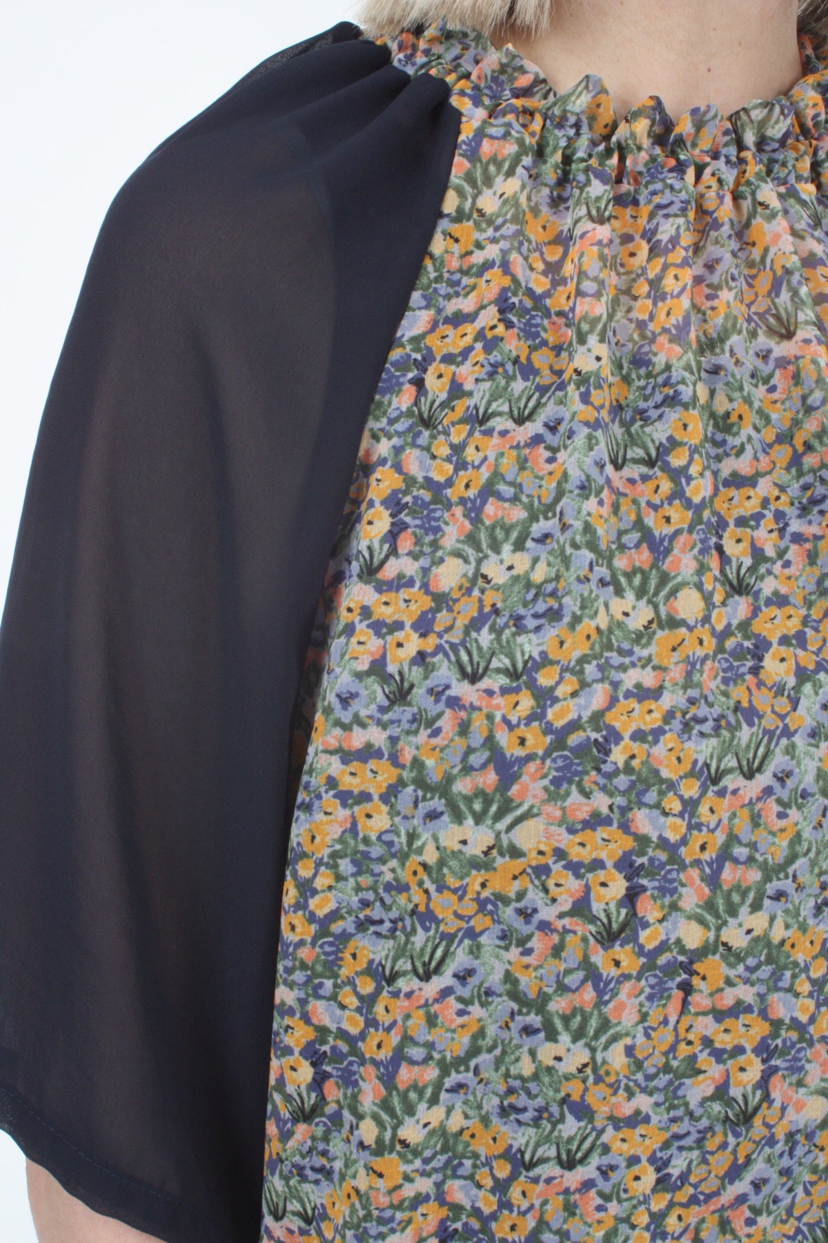 Emma Top - Floral Chiffon - Navy Sleeve