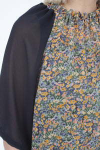 Emma Top - Floral Chiffon - Navy Sleeve