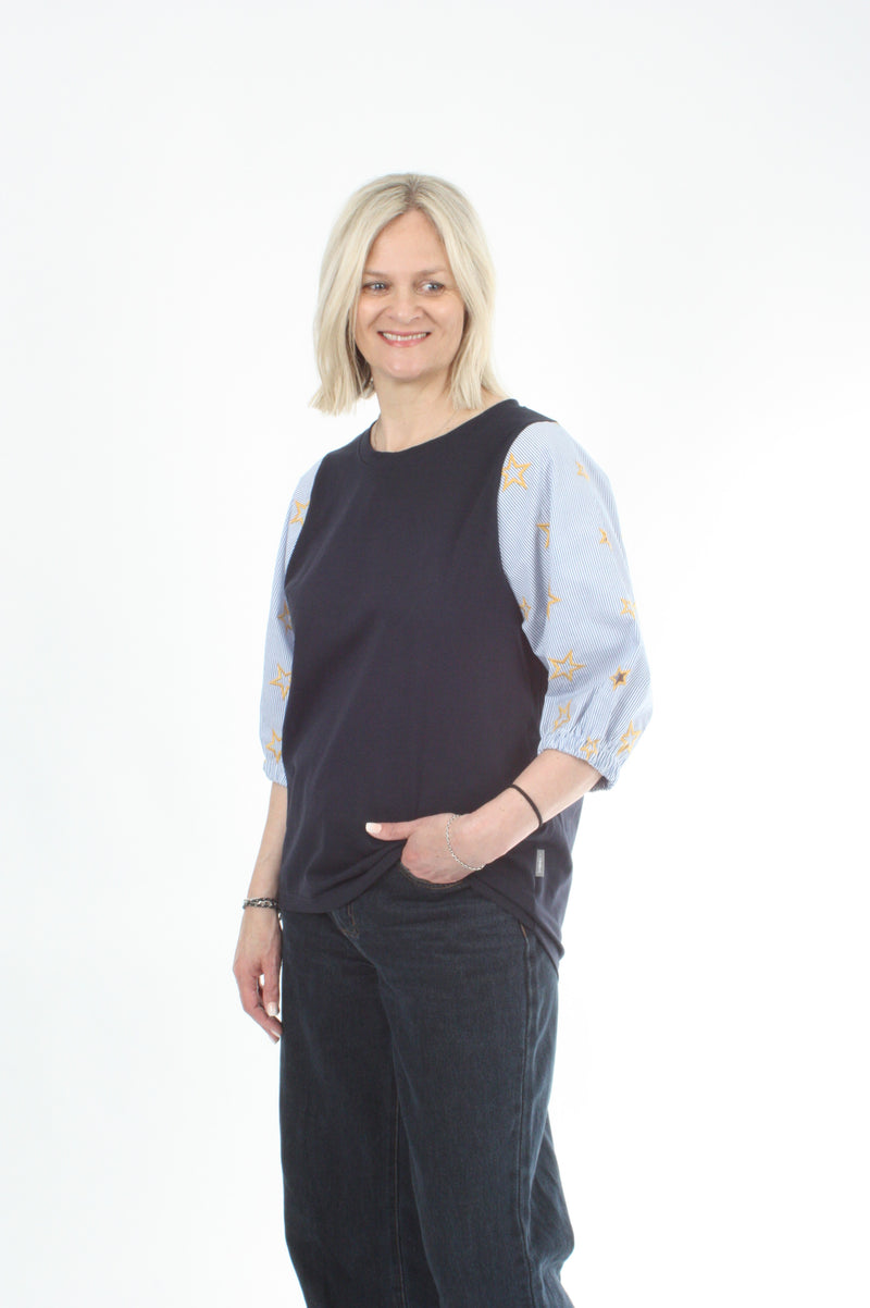 Bennie Top - Navy with stripe star sleeves