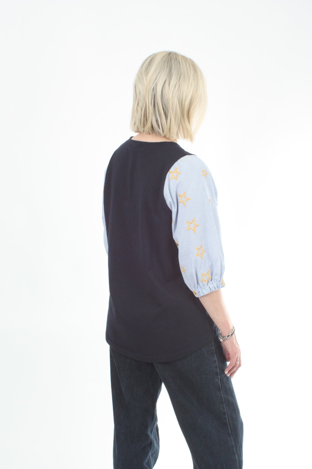 Bennie Top - Navy with stripe star sleeves