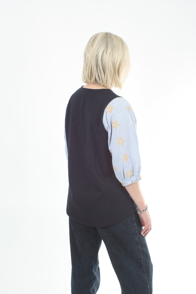 Bennie Top - Navy with stripe star sleeves