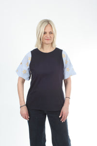 Bennie Top - Navy with stripe star sleeves