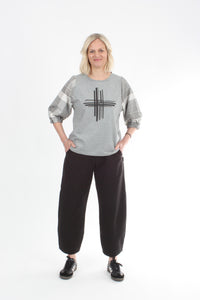 Bennie Top - Grey with line Print Sleeve