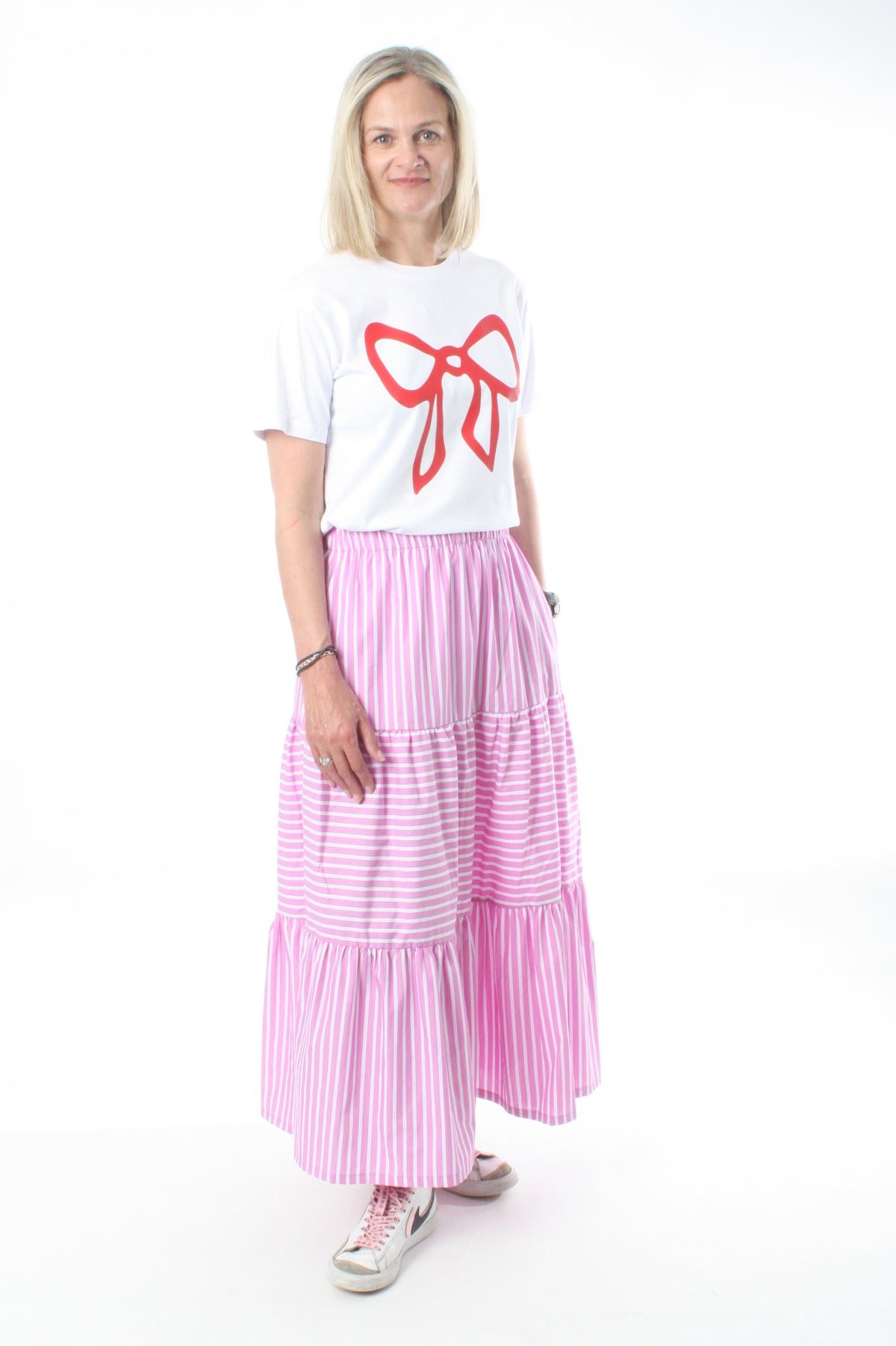Rosie Skirt - Pink and White stripe