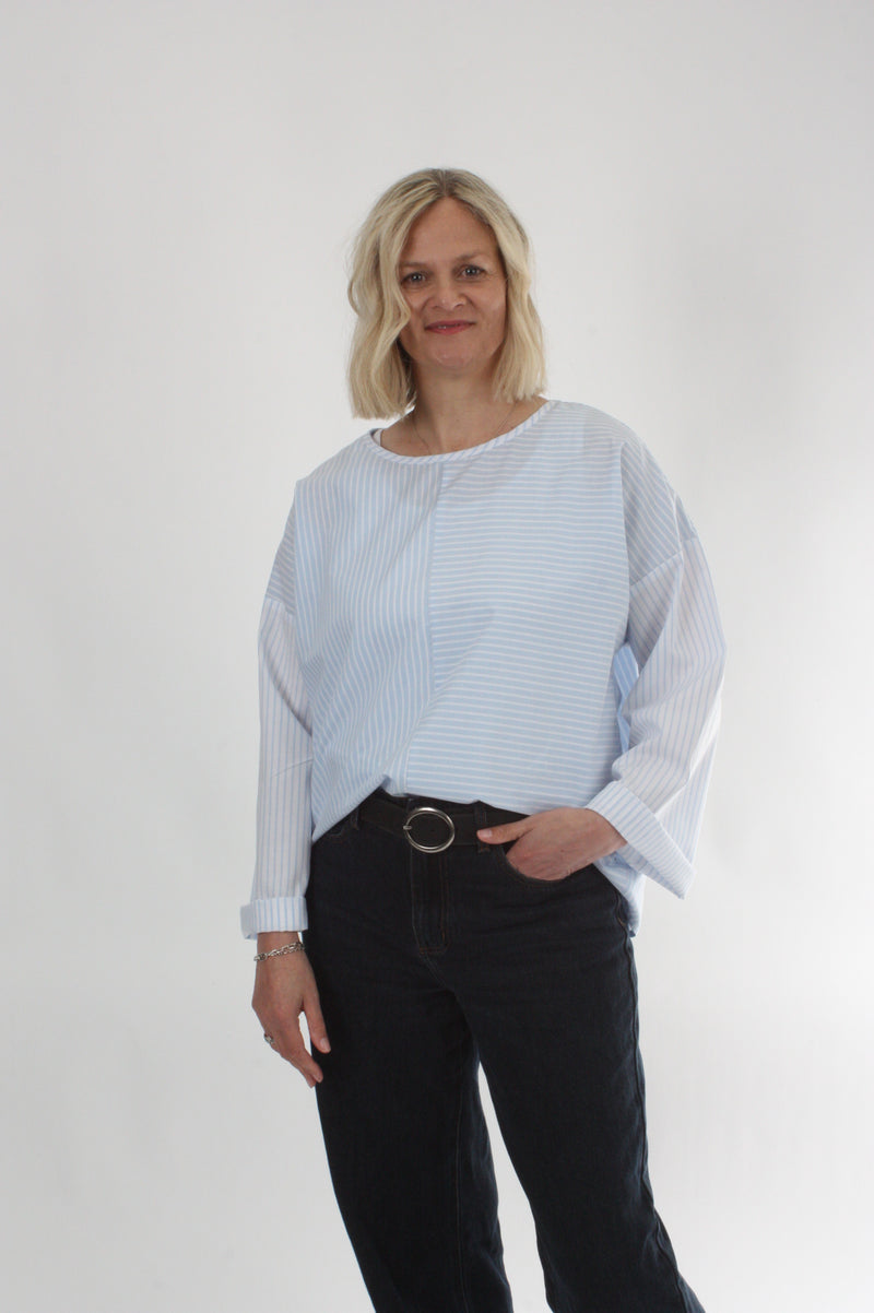 Poppy Top - Blue Stripe - Long sleeve