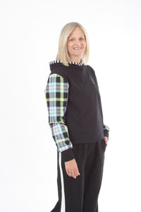 Holly Hoodie - Black with Check Sleeve