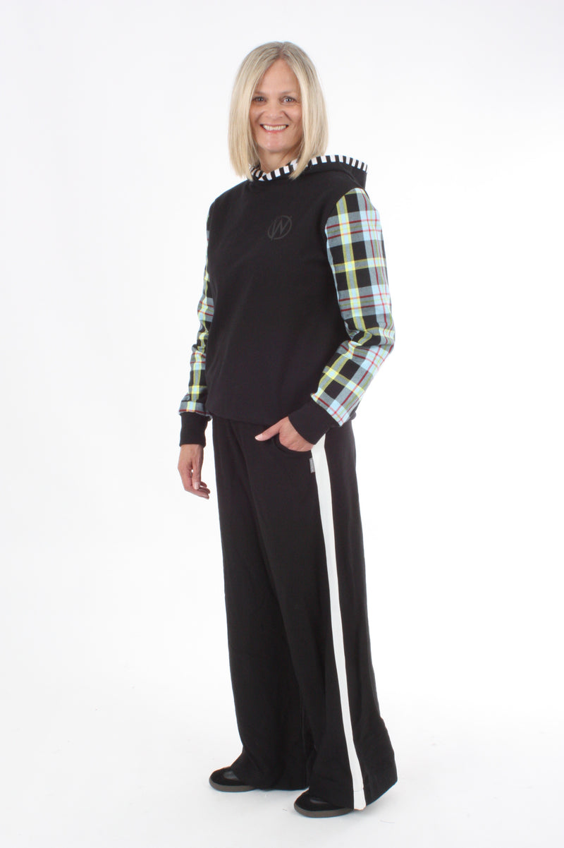 Holly Hoodie - Black with Check Sleeve