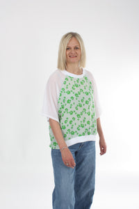 Harper Top - Green Floral and White Short sleeve