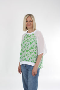 Harper Top - Green Floral and White Short sleeve