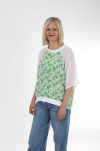 Harper Top - Green Floral and White Short sleeve