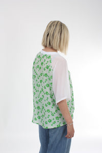 Harper Top - Green Floral and White Short sleeve