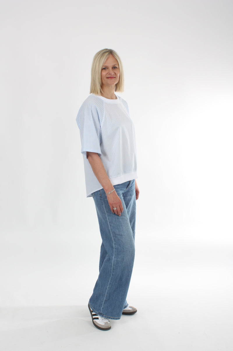 Harper Top - Blue Stripe - Short sleeve