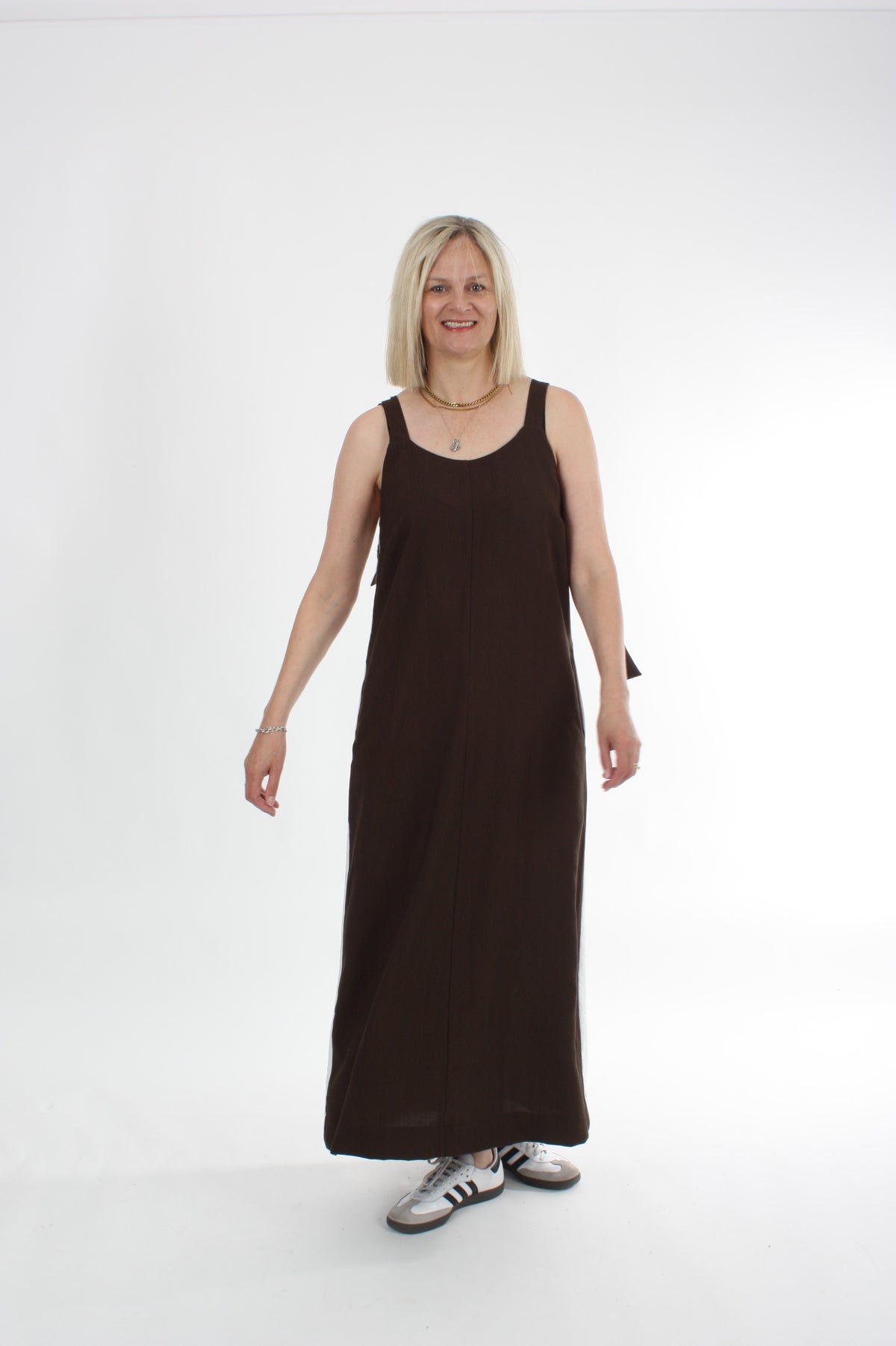 Olivia Dress - Chocolate white Stripe - Pre Order