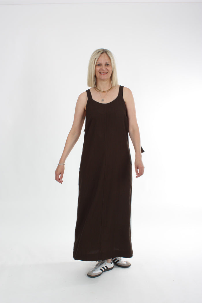 Olivia Dress - Chocolate white Stripe - Pre Order