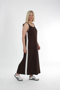 Olivia Dress - Chocolate white Stripe - Pre Order