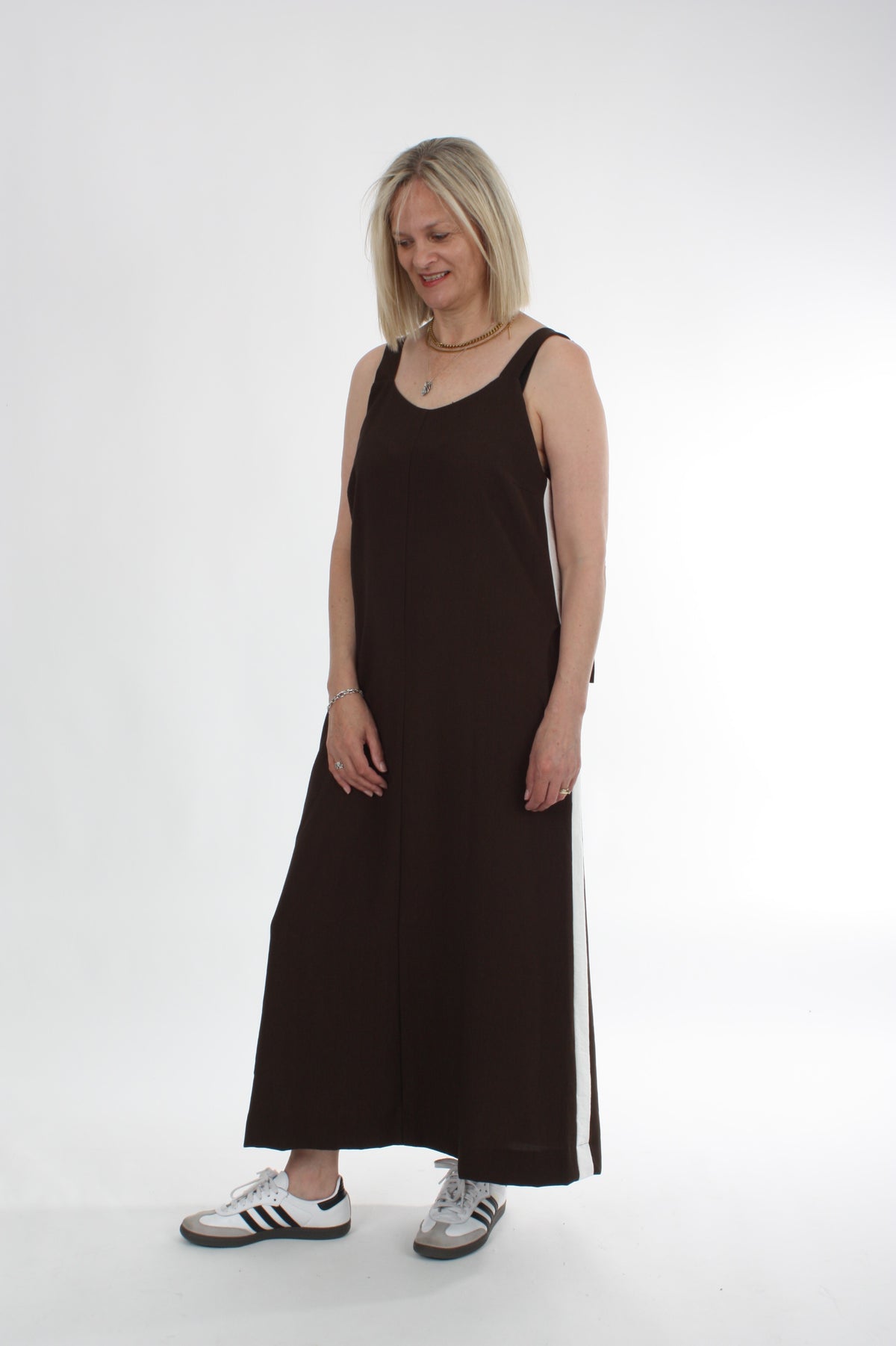 Olivia Dress - Chocolate white Stripe - Pre Order