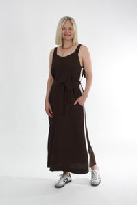 Olivia Dress - Chocolate white Stripe - Pre Order