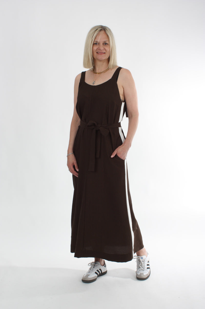 Olivia Dress - Chocolate white Stripe - Pre Order