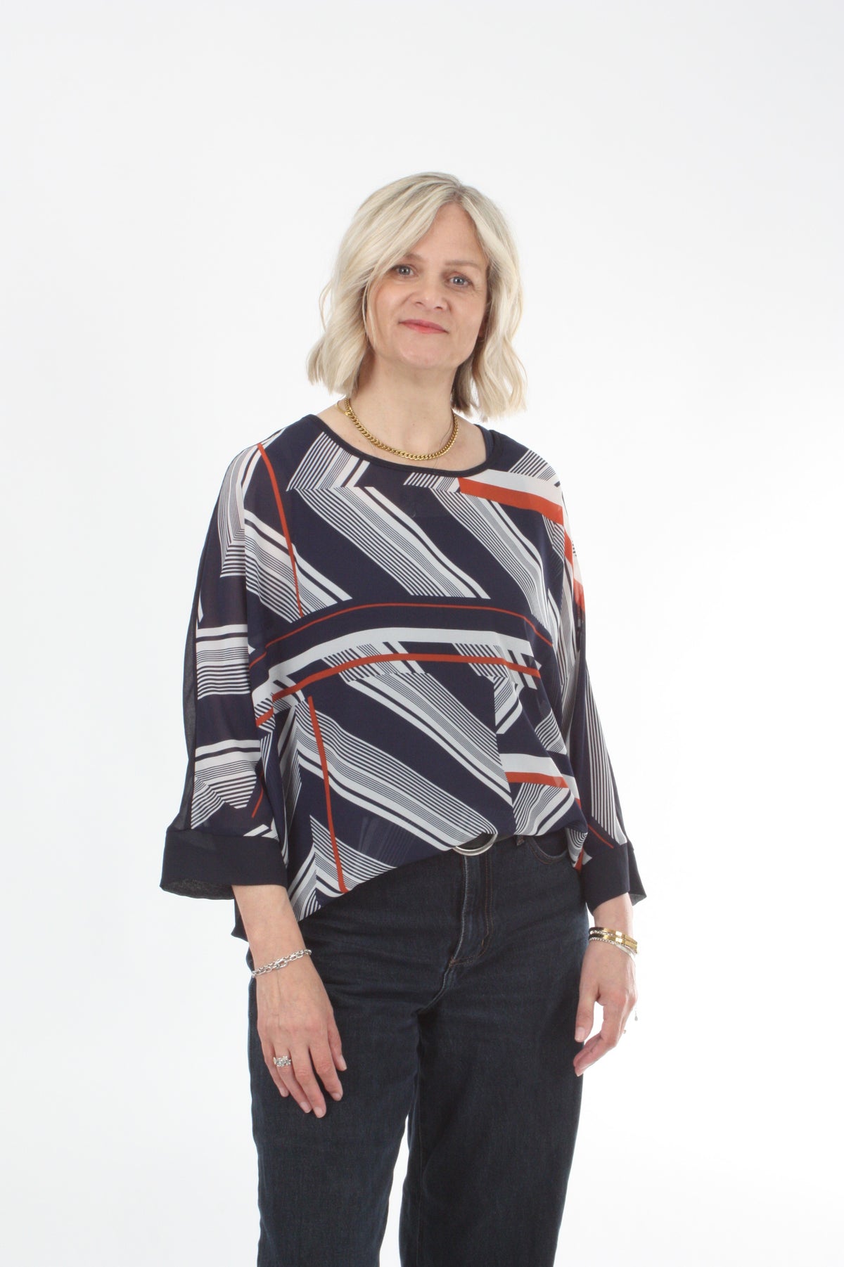 Torrie Top - Navy and Print
