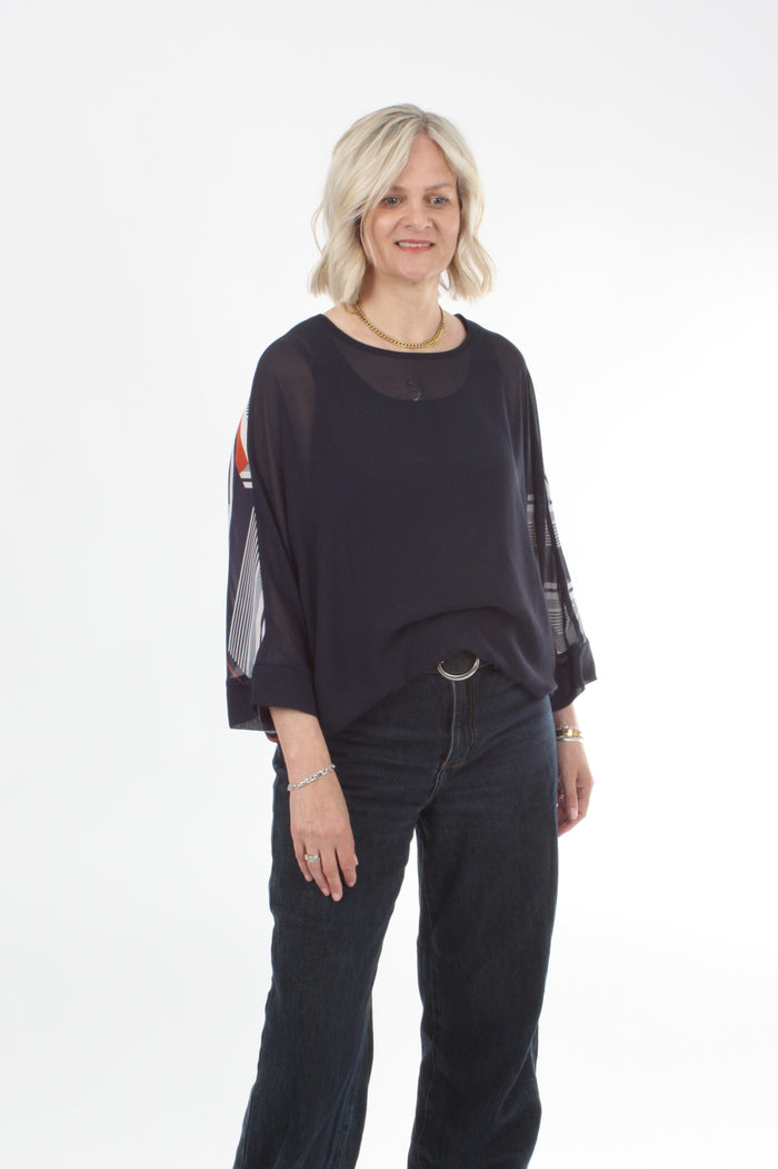 Torrie Top - Navy and Print