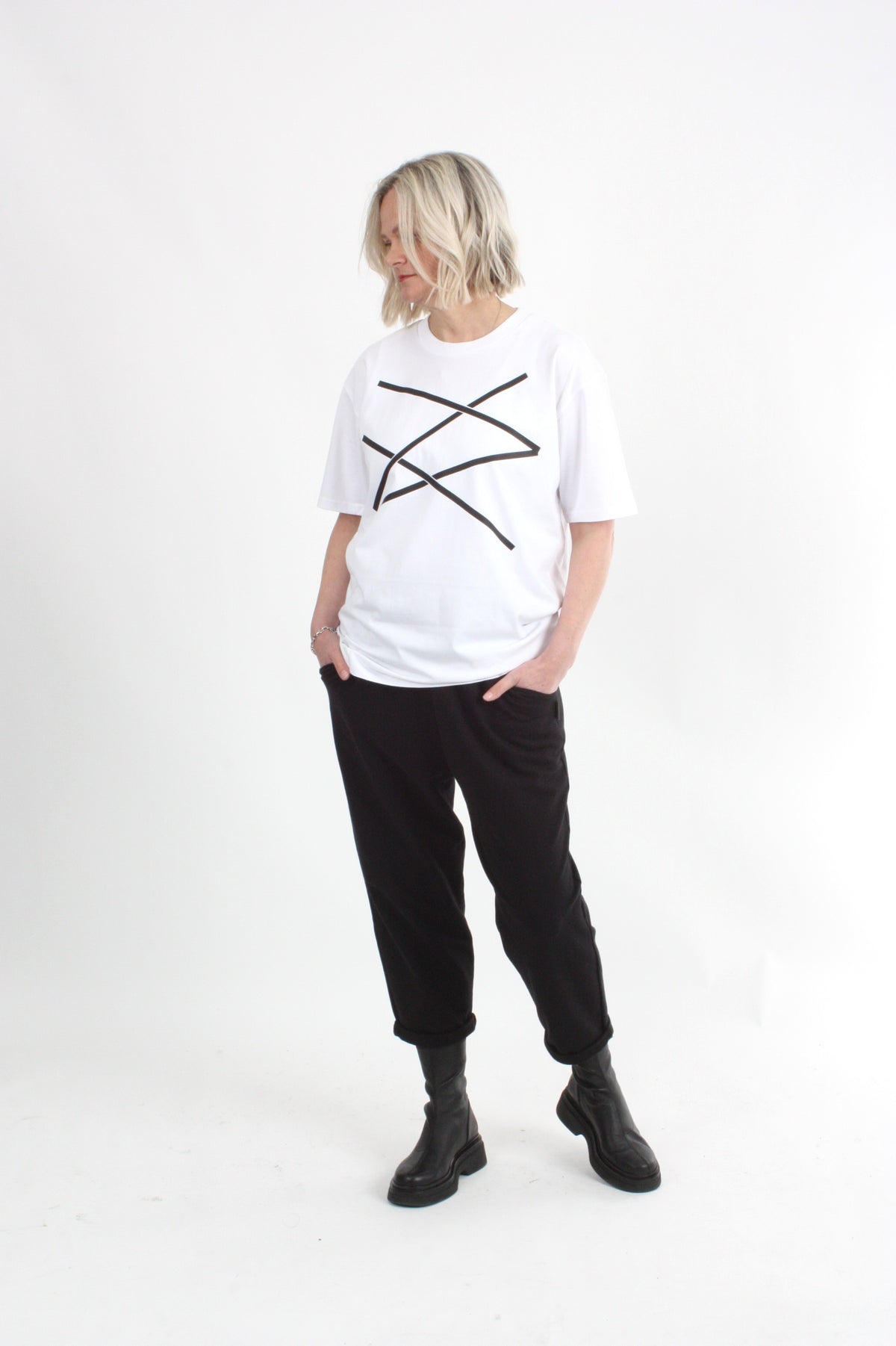 Tee Shirt - White or black Lines Print - Pre-Order