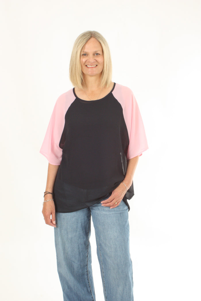 Kendra Top - Navy Body Candy Floss Sleeve - Pre-Order