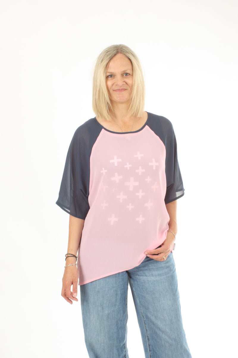 Kendra Top - Candy Floss Body Denim Sleeve - Pre-Order