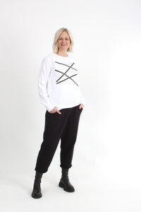 Long Sleeve Tee - White with Black Lines Print - Pre Order