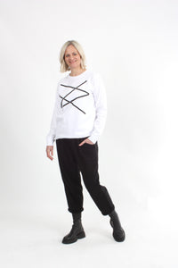 Long Sleeve Tee - White with Black Lines Print - Pre Order