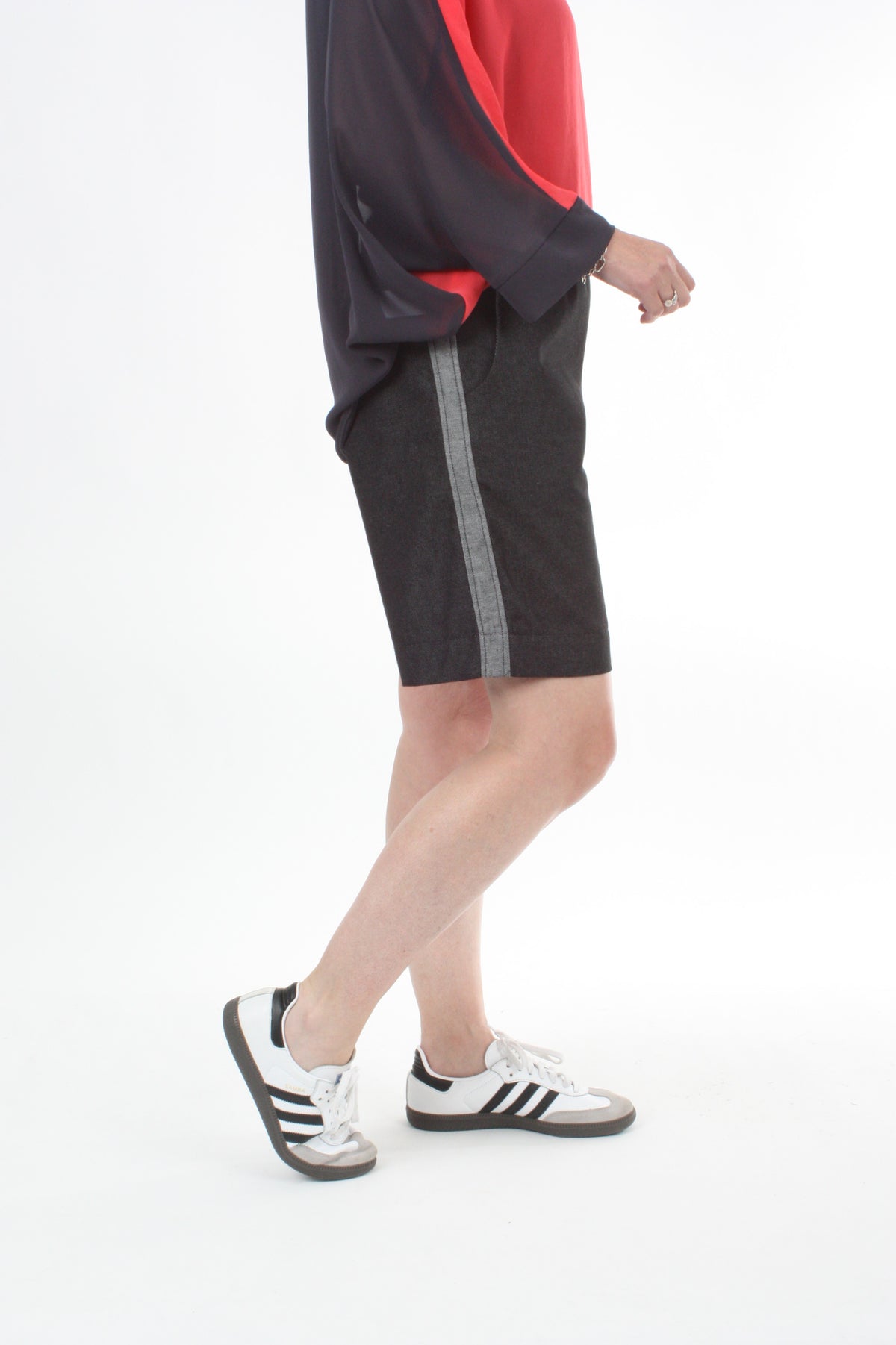 Crissy Shorts -  Black Denim with light Stripe and Waist Band
