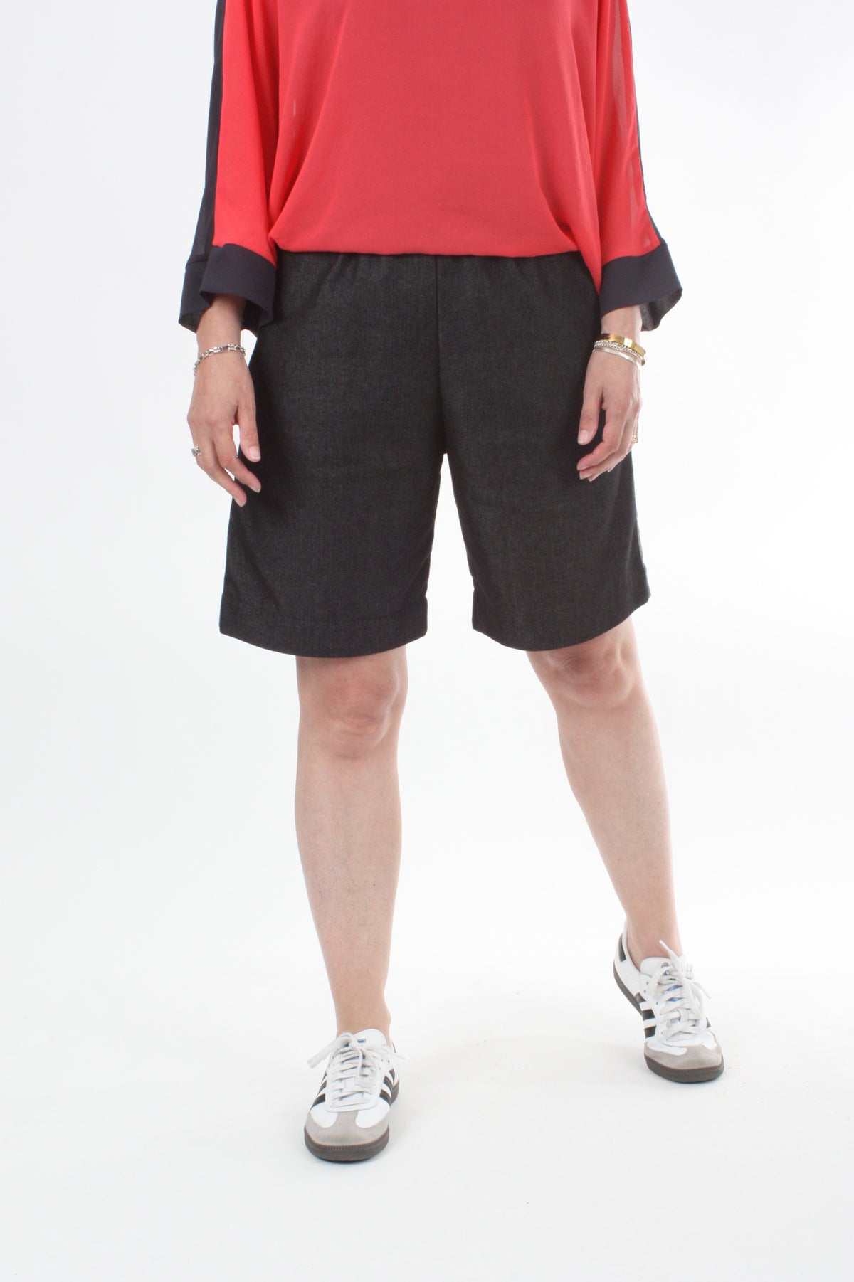 Crissy Shorts -  Black Denim with light Stripe and Waist Band