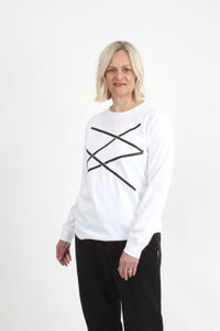 Long Sleeve Tee - White with Black Lines Print - Pre Order