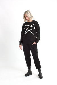 Long Sleeve Tee - Black with White Lines Print - Pre Order