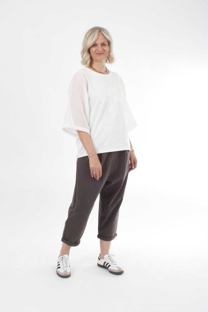 Bennie Top - White with White Mesh sleeves