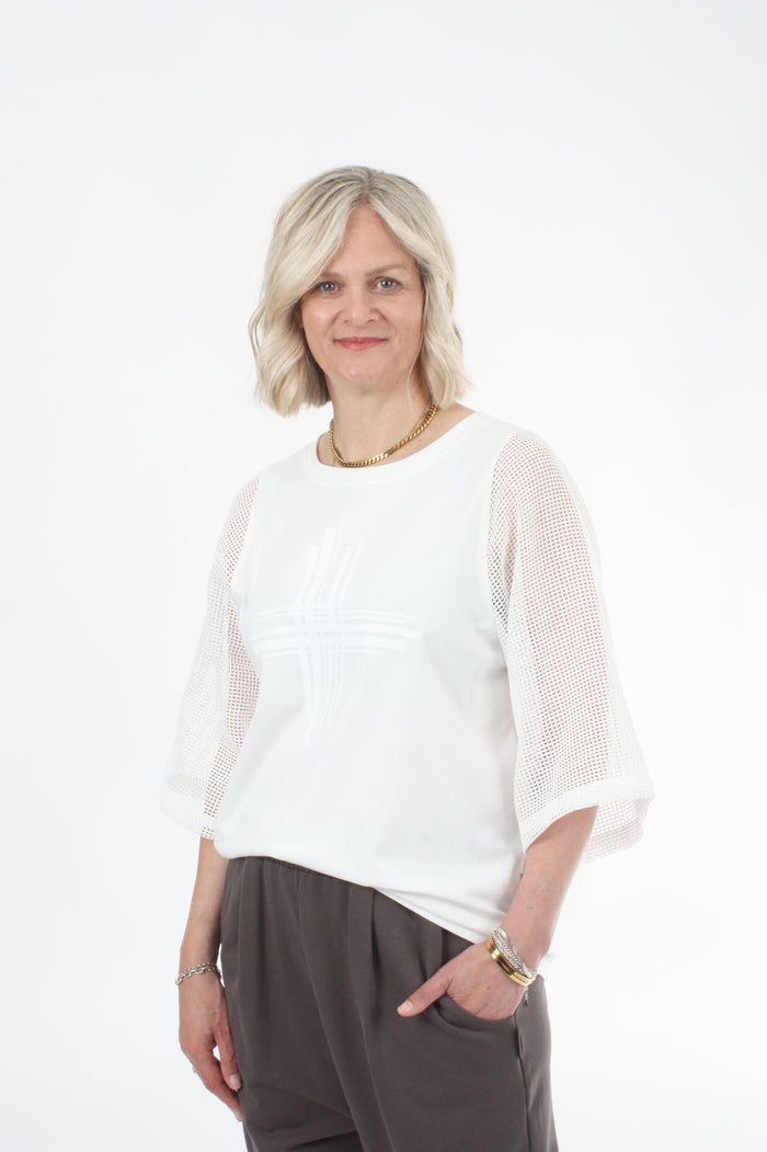 Bennie Top - White with White Mesh sleeves