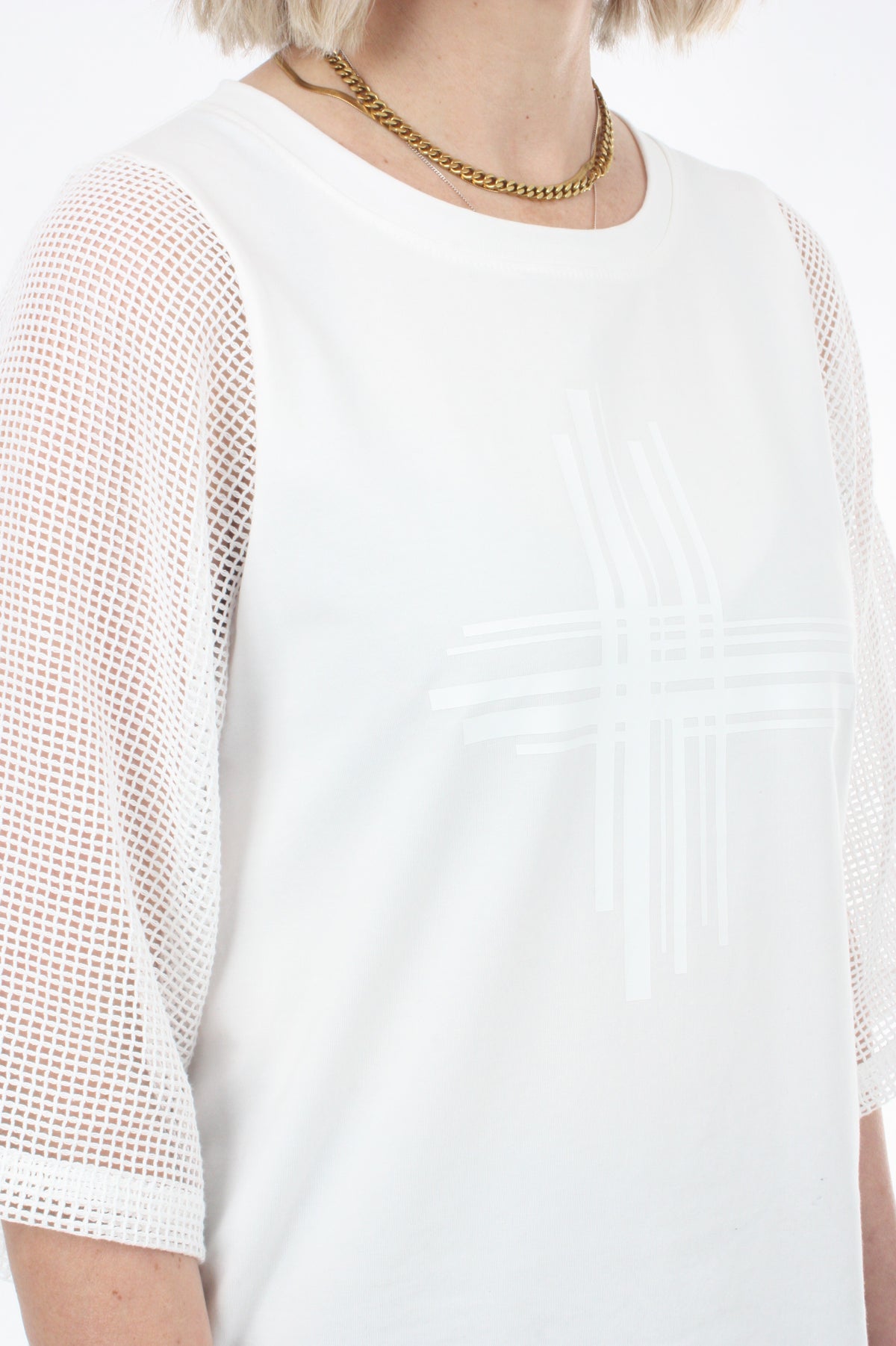 Bennie Top - White with White Mesh sleeves